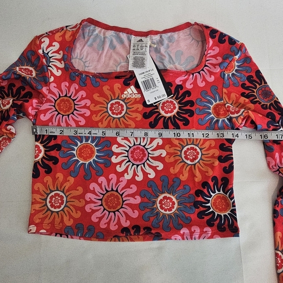 Adidas x FARM Rio Long Sleeve Crop Top S Red Pink Floral NWT Activewear - Picture 10 of 12